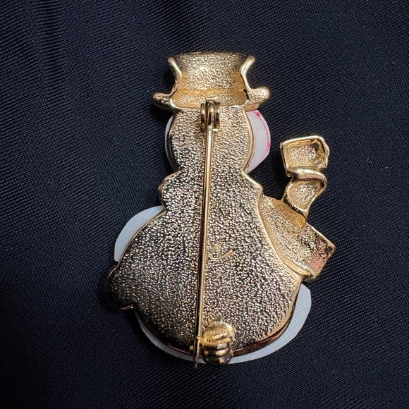 Vintage Liz Claiborne Snowman Brooch with Gold and Red Accents - Picture 3 of 4